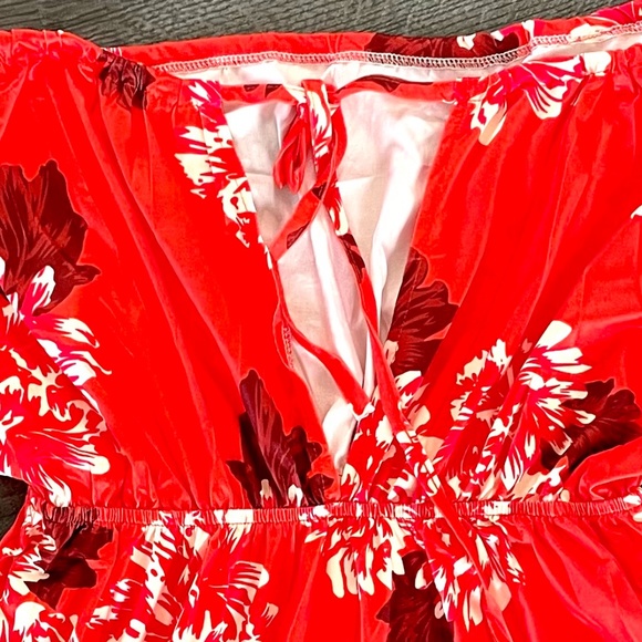 Boho Orange Floral Print Bell Sleeve Romper - Picture 6 of 7